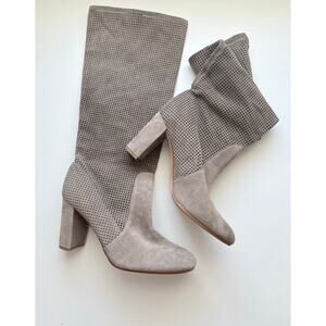 Vince Camuto Secillia Suede Perforated Knee High Heeled Boots Size 9 Taupe